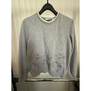 Women’s Alfred Dunner Gray  Embroidered Granny  Sweater Size Petite Medium